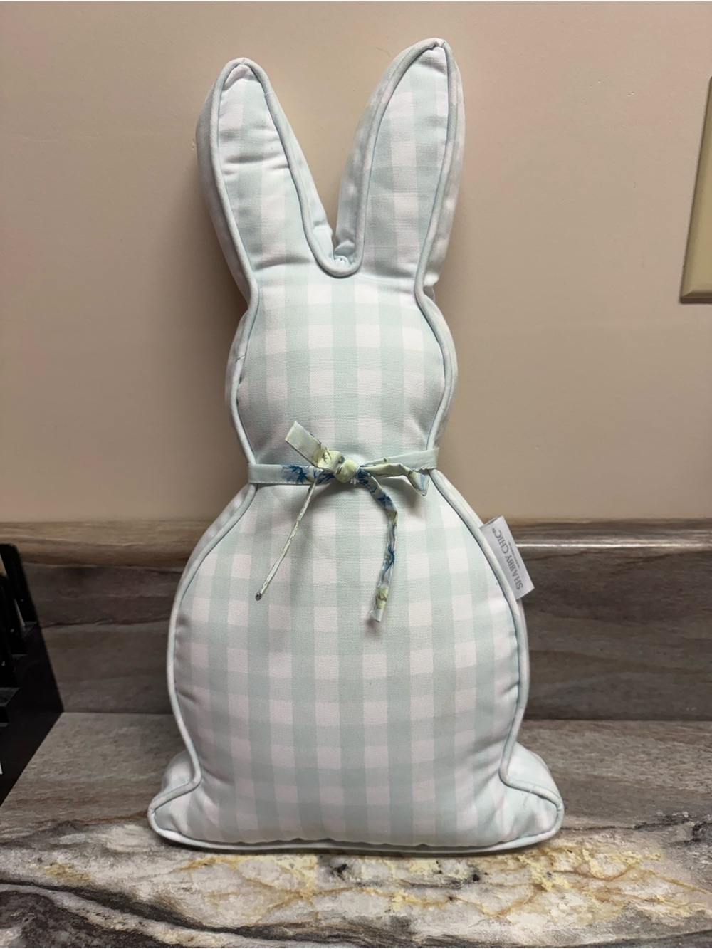 Gingham Bunny Plush Pillow - Pastel Mint